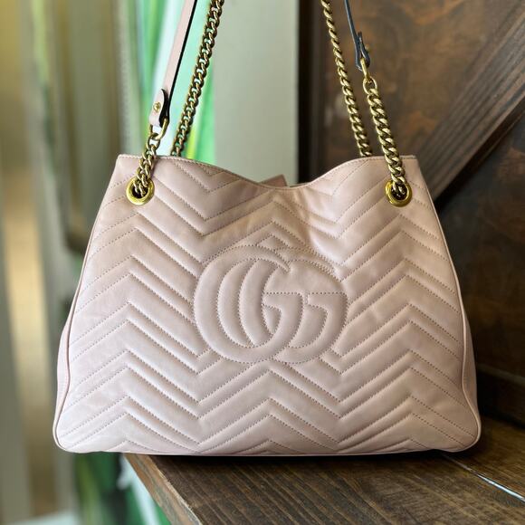 GUCCI GG Marmont Pink Matelassé Leather Chain Shoulder Bag - Picture 3 of 16